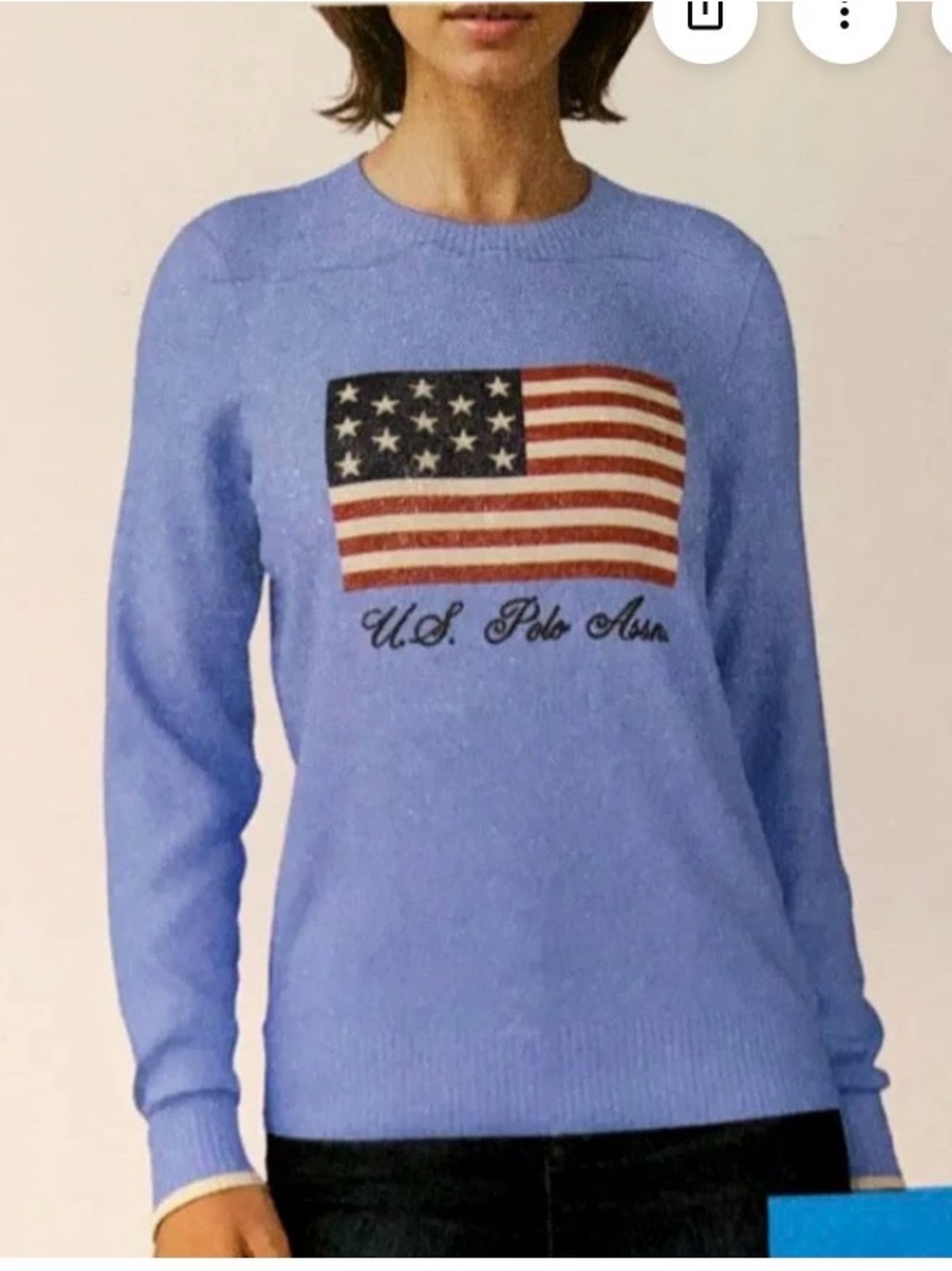 U.S. Polo Assn. Light Blue Crewneck Sweater with American Flag Size XL